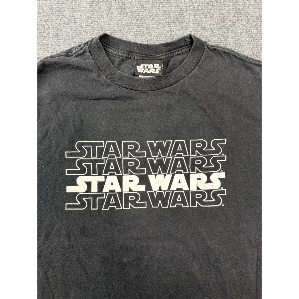 Vintage Star Wars Shirt Mens Medium Black Graphic Logo Tee Y2K 90s Lucasfilm